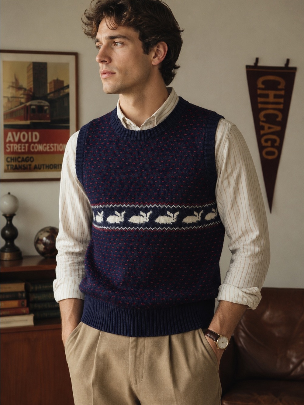 Vintage Bryn Connelly 80's v neck rabbit sweater vest size medium